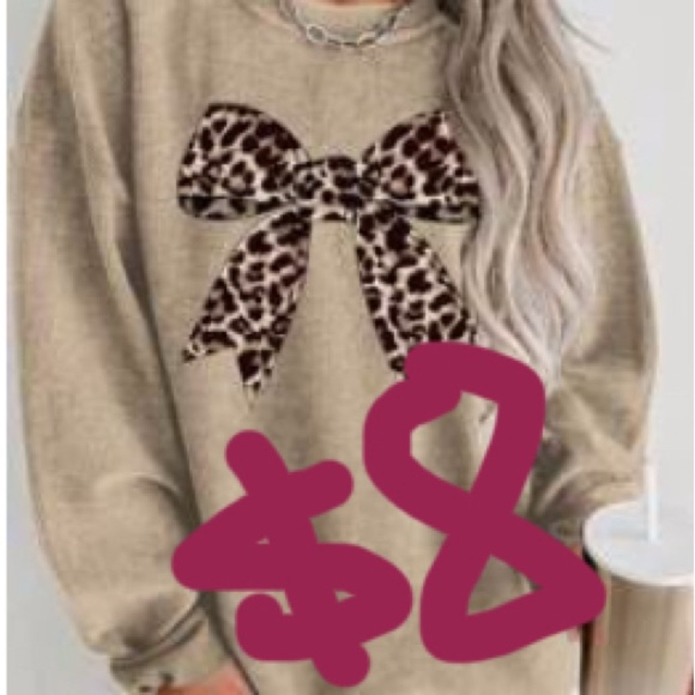 Leopard Bow Tan Sweatshirt